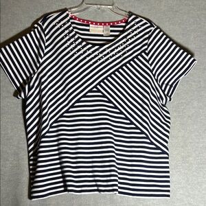 ALFRED DUNNER Nautical Sailing Beach Pool Boxy Fit Knit Top with Shiny Star Trim